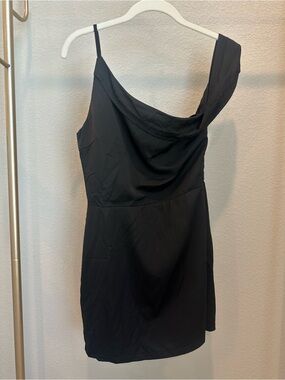 Revolve superdown One-Shoulder Black Cocktail Dress with Draped Neckline